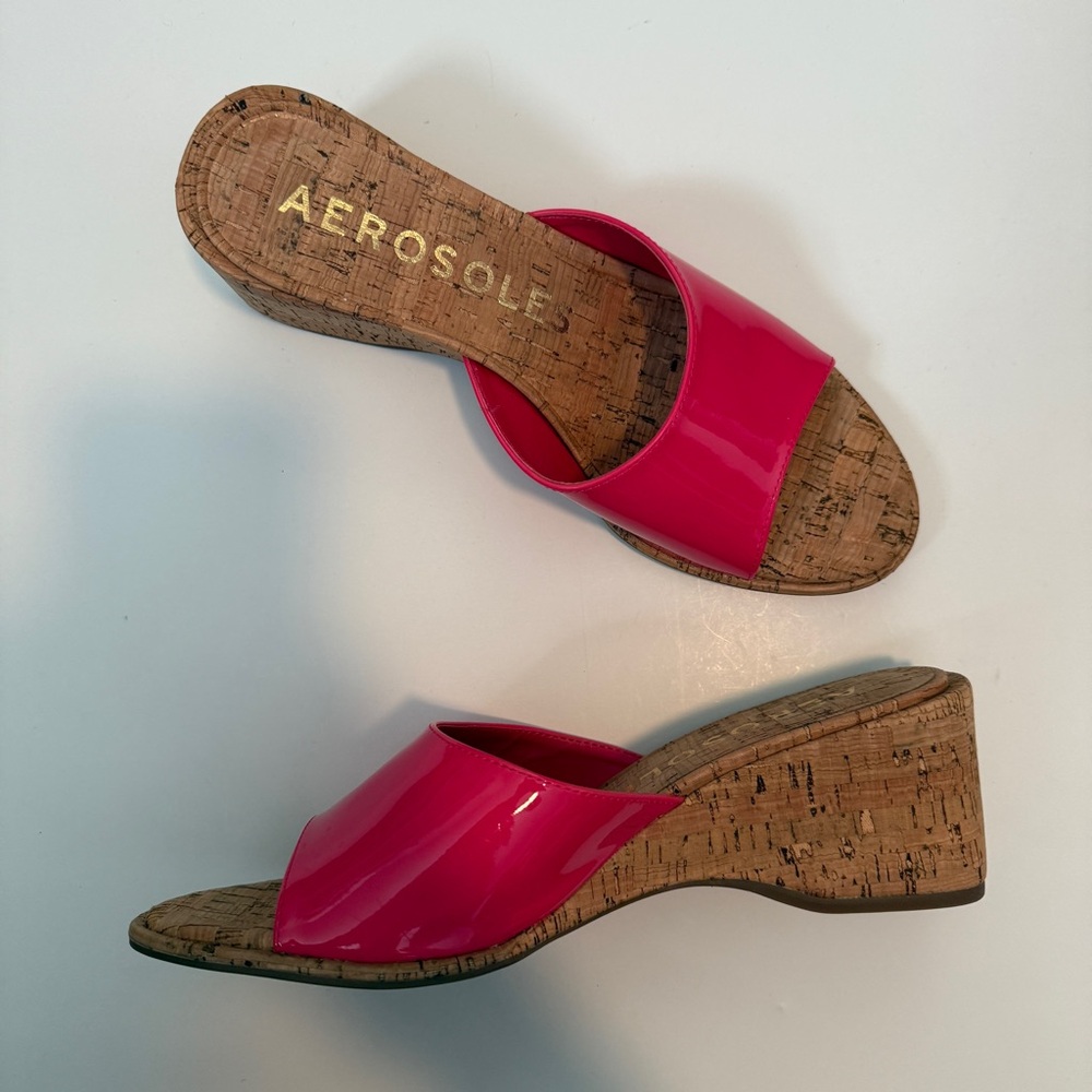 Aerosoles Hot Pink Kork Wedge Sandals
